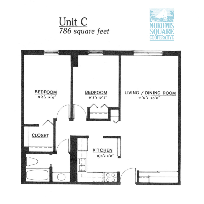 Unit C, 2 Bedroom Nokomis Square Cooperative